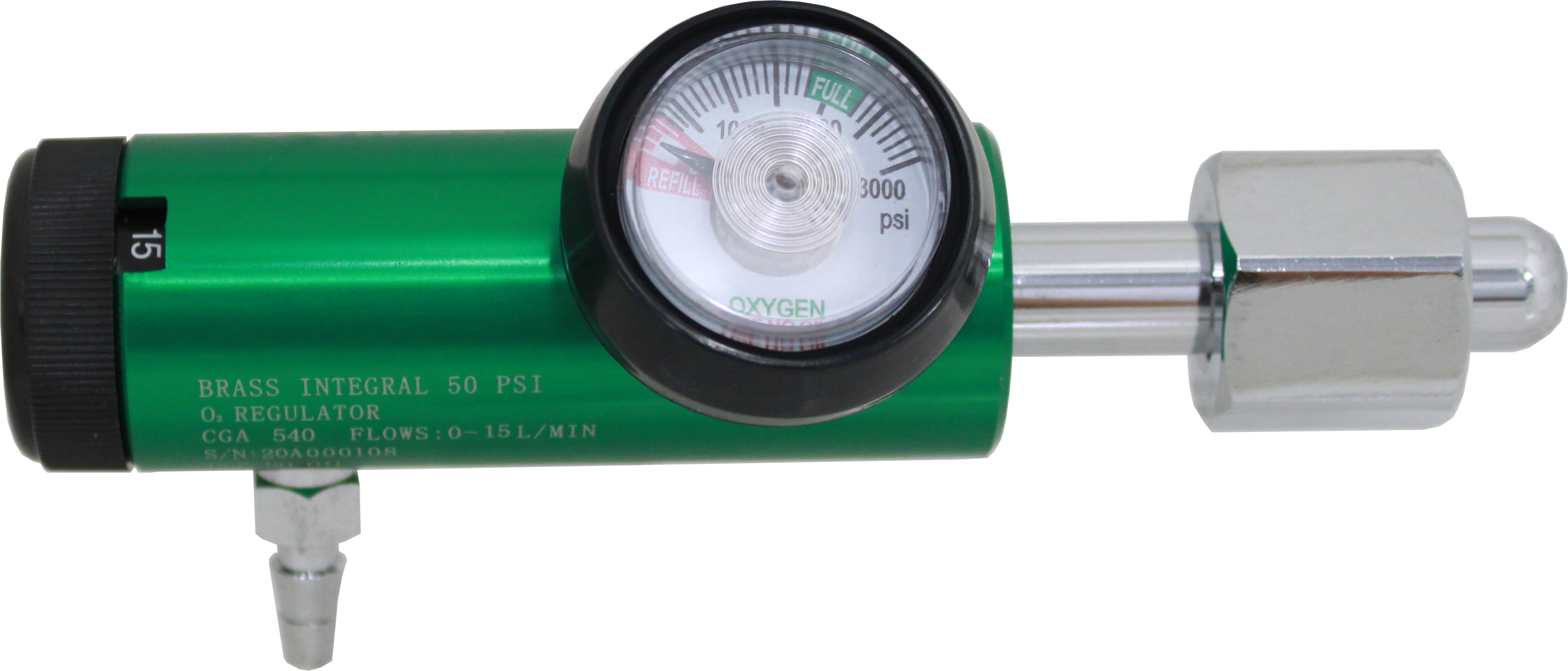 Solida O2 regulator click style (0-15 LPM 1 hose barb, CGA540)